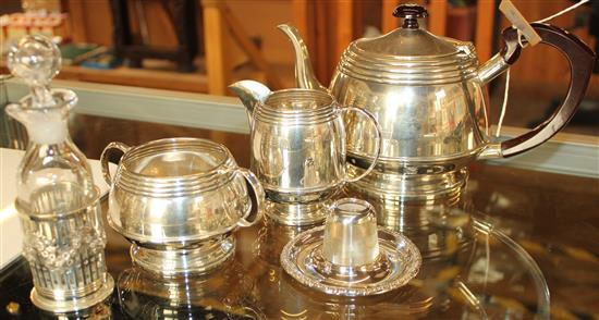 3 piece silver tea set, match strike & bottle